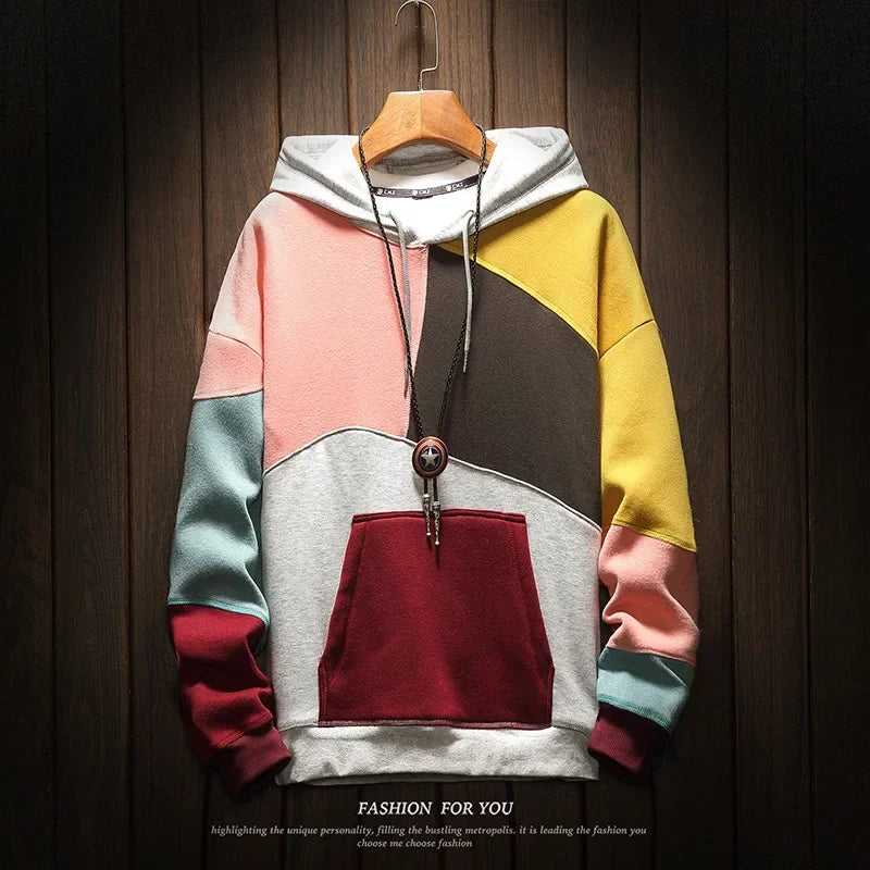 Felpe con cappuccio uomo autunno inverno Casual sciolto Moda uomo mendicante Punk Hip Pop Patchwork velluto Pullover coppie maschio Moda Streetwear