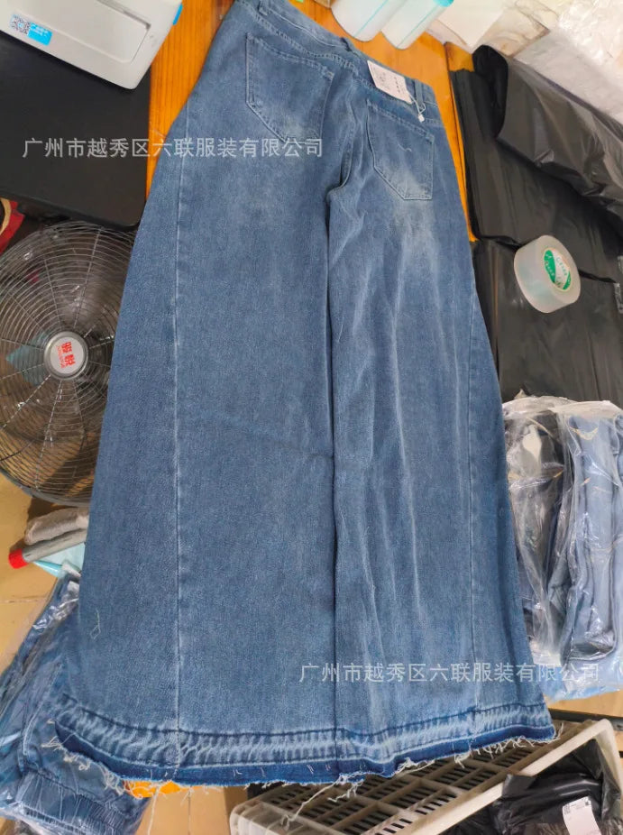Pantaloni jeans svasati a gamba larga larghi alla moda casual impiombati da donna di nuova moda europea americana Pantaloni jeans streetwear femminili