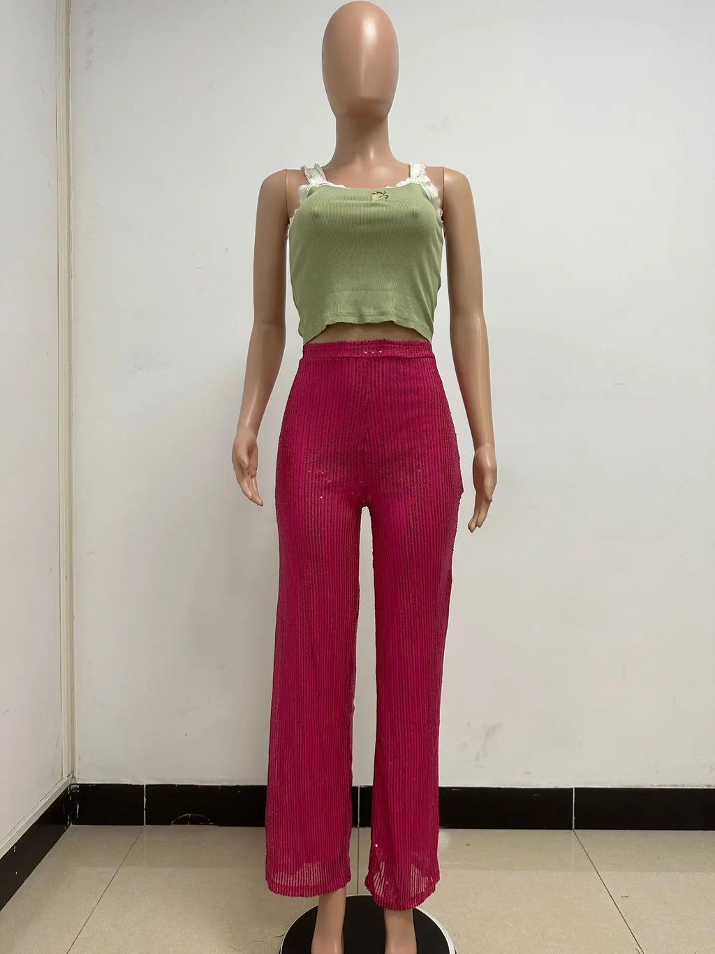 Pantaloni da donna, abbigliamento femminile, vestiti alla moda, pantaloni casual con paillettes, pantaloni eleganti, ampi e fluidi, a gamba larga, hwy5623