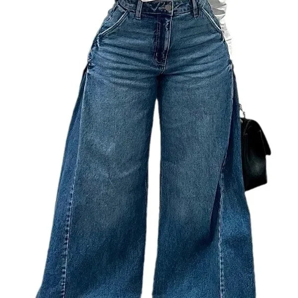 Pantaloni jeans svasati a gamba larga larghi alla moda casual impiombati da donna di nuova moda europea americana Pantaloni jeans streetwear femminili