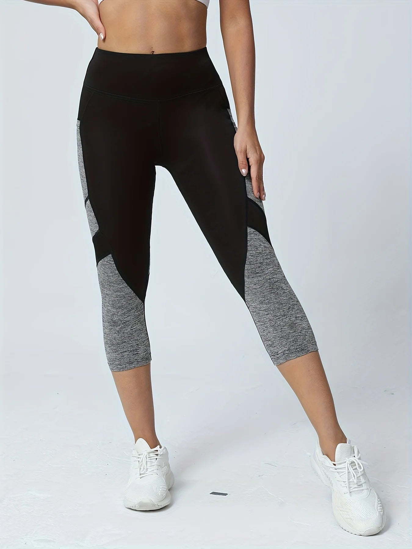 Pantaloni da yoga a vita alta con tasca patchwork da donna Pantaloni sportivi Capri Leggings Tummy Tuck