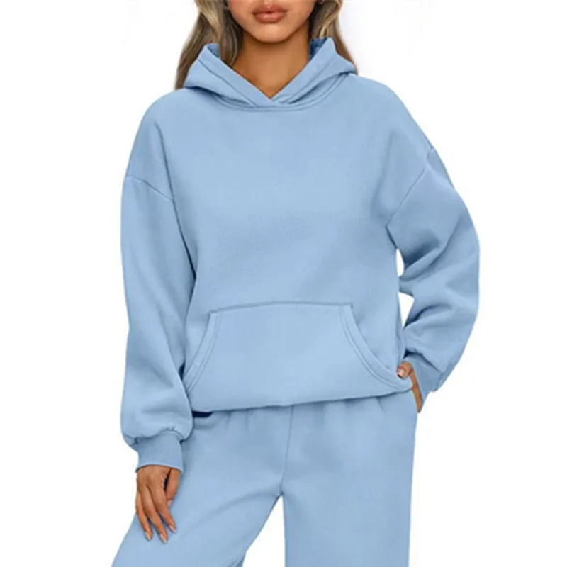Felpa con cappuccio sportiva casual autunno inverno Felpa con cappuccio allentata moda donna a maniche lunghe tinta unita Pullover da donna