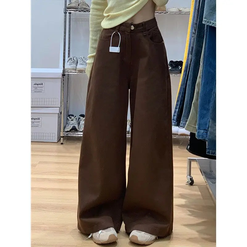 Jeans vintage americani alla moda a vita alta da donna Nuovi comodi pantaloni in denim versatili drappeggiati con gamba dritta fino al pavimento