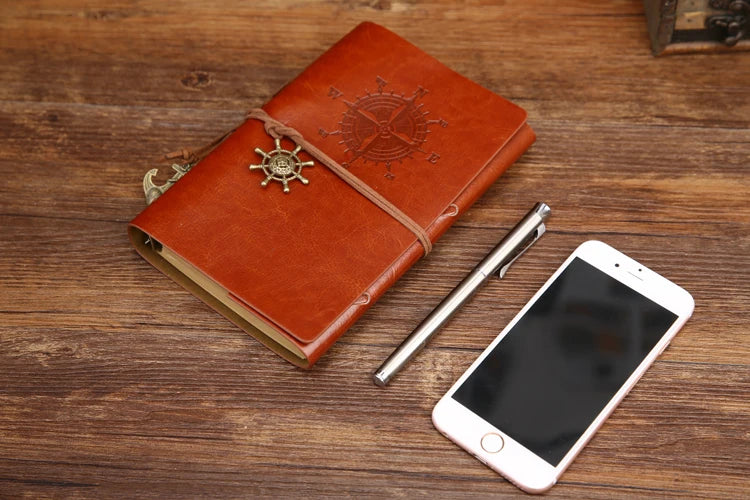 Retro Spiral Notebook Diary Notepad Vintage Pirate Anchors PU Leather Note Book Replaceable Stationery Gift Traveler Journal