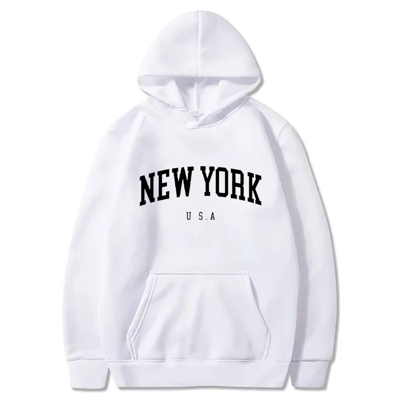 Uomo Donna New York USA City Felpe con cappuccio Moda Lettera stampata Felpe grafiche Allentate Casual Harajuku Pullover con cappuccio Abbigliamento sportivo