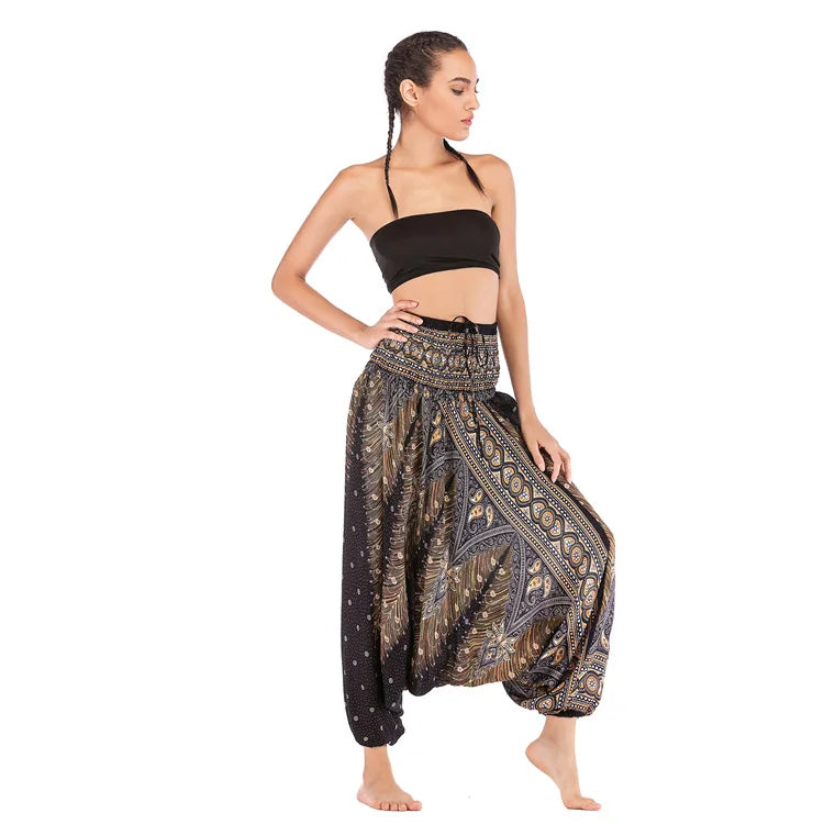 Pantaloni della Boemia Donna Pantalones Mujer Hippie Vita alta Rayon Harem Baggy Boho Yoga Beach Wear Pour Femme Calca Feminina Stampato
