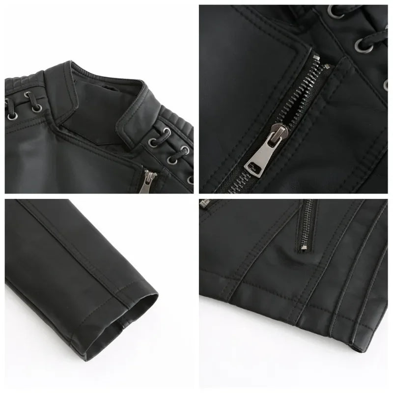 Primavera autunno sezione corta manica lunga giacca con cerniera giacca Slim in ecopelle Casual tinta unita giacca moda capispalla allentata