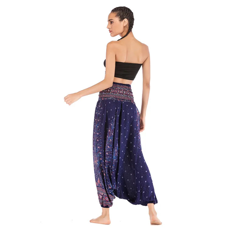 Pantaloni della Boemia Donna Pantalones Mujer Hippie Vita alta Rayon Harem Baggy Boho Yoga Beach Wear Pour Femme Calca Feminina Stampato