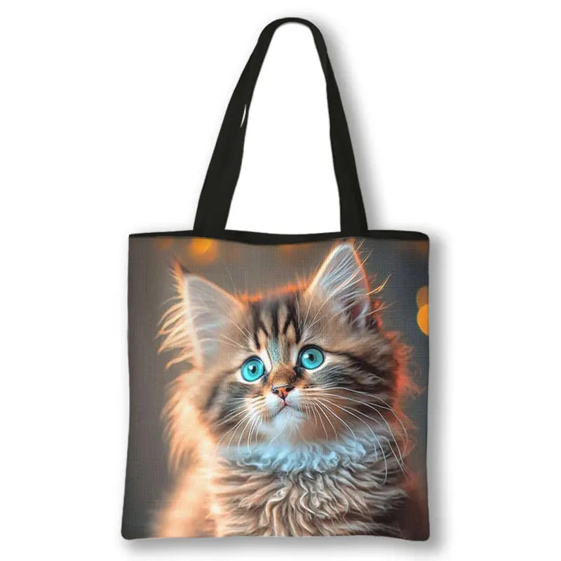 Borsa a tracolla con stampa gattino Kawaii Animali Gatti Cartoon Grafica Totes Borse Borsa da donna di grande capacità Borse shopper riutilizzabili Regalo
