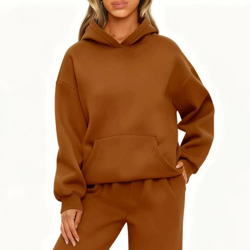 Felpa con cappuccio sportiva casual autunno inverno Felpa con cappuccio allentata moda donna a maniche lunghe tinta unita Pullover da donna
