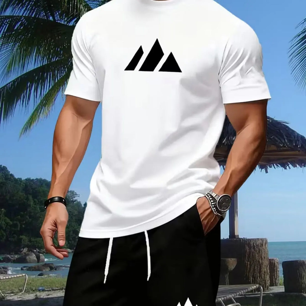 Nuovo abbigliamento sportivo estivo da uomo, set due pezzi con t-shirt a maniche corte e pantaloncini, abbigliamento casual traspirante e ad asciugatura rapida.