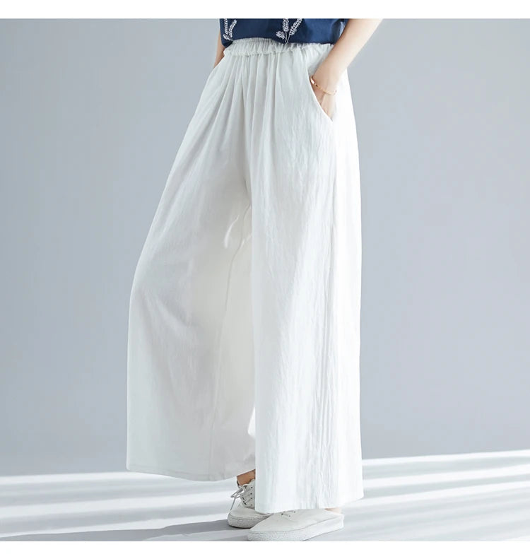 Nuovi pantaloni primaverili da donna in cotone e lino 2026, pantaloni casual a gamba larga autunnali, taglie forti, neri, bianchi, rossi, kaki, 5XL 6XL