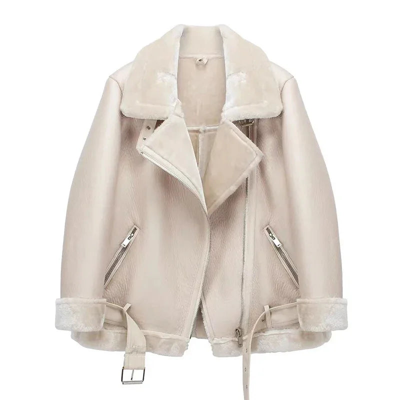 Ailegogo Cappotti Invernali Donna Spessa Pelliccia Sintetica Cappotto di Pelle di Pecora Pelliccia Femminile Giacca Impiombata Aviatore Outwear Casaco Feminino