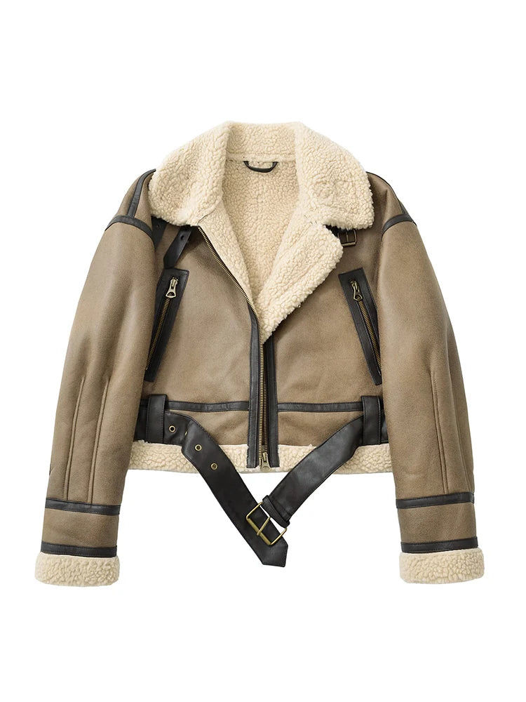 Ailegogo Autunno Inverno Donna Caldo sciolto pelliccia di agnello sintetica Cappotto corto Streetwear Cappotto femminile con cerniera retrò Capispalla