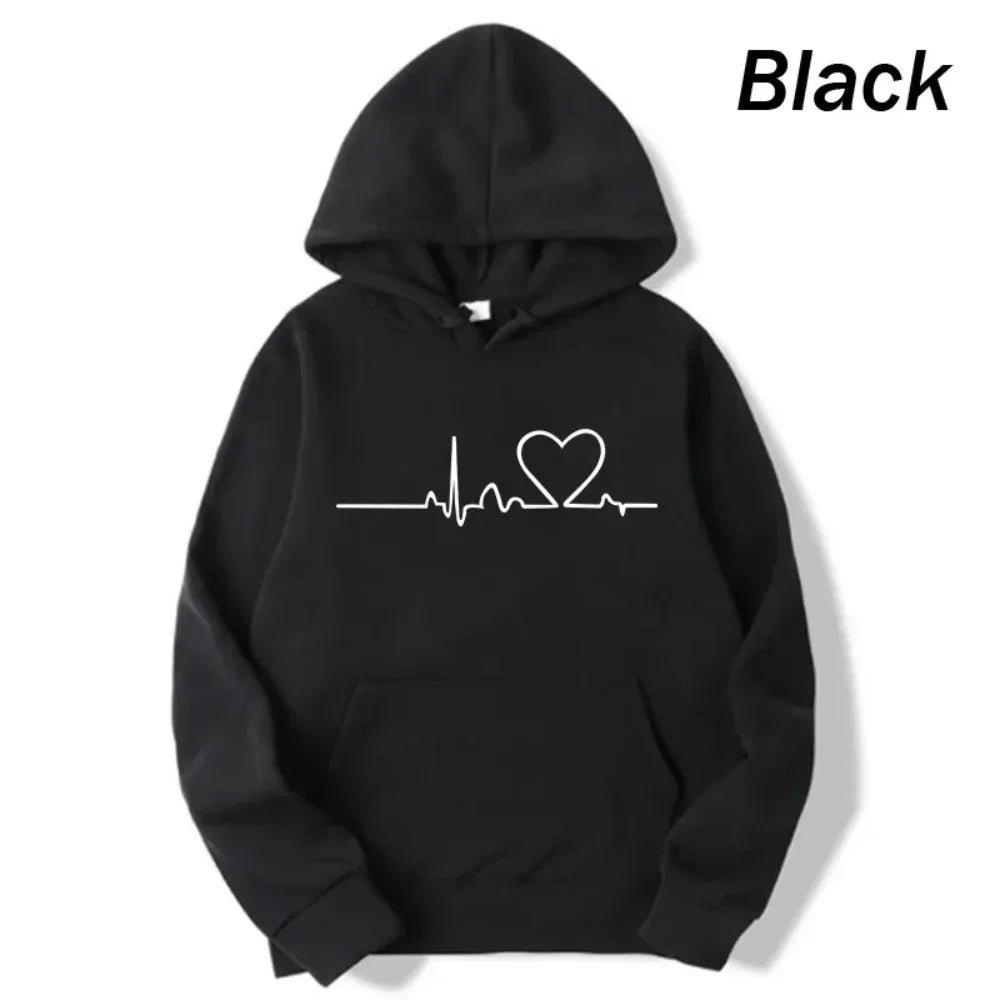 Felpe casual da donna Stampa battito cardiaco Felpe larghe da donna da uomo Felpe da coppia Felpa HipHop moda Harajuku unisex