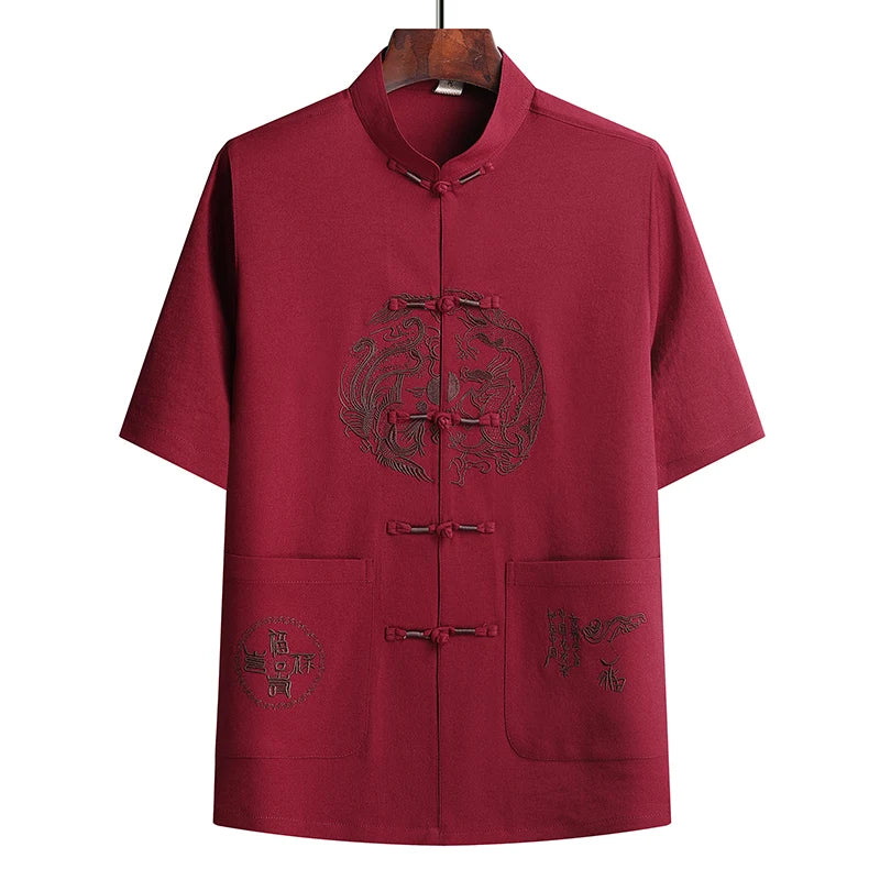 Lino (top + pantaloni) abito Tang cinese in lino arruffato di mezza età da uomo in stile cinese Hanfu nonno vestito in lino