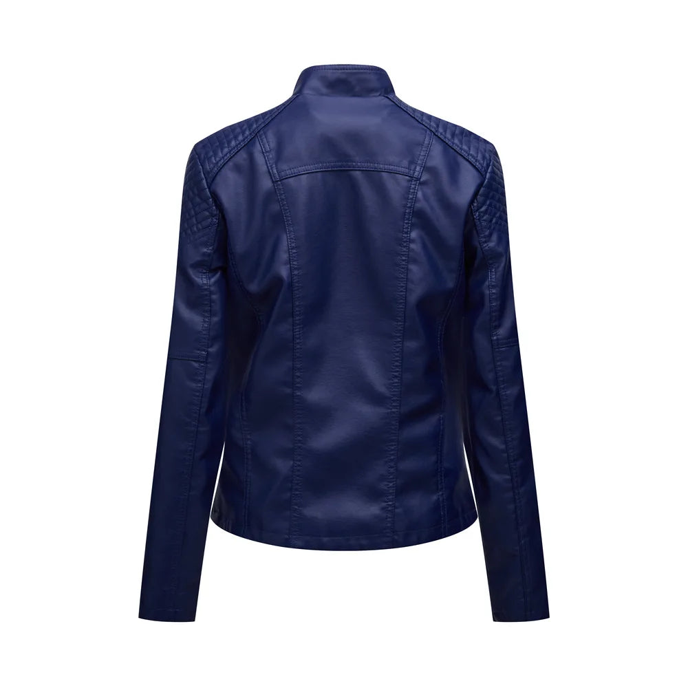 Giacca in Pelle da Donna Primavera/Autunno, Slim Fit, Stile Biker, Cappotto Corto in Ecopelle con Colletto Alto e Cerniera