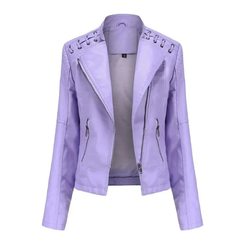 Primavera autunno sezione corta manica lunga giacca con cerniera giacca Slim in ecopelle Casual tinta unita giacca moda capispalla allentata
