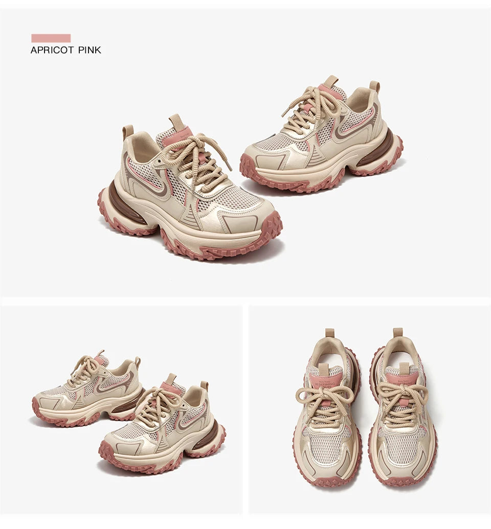 BEAUTODAY Chunky Sneakers Women Mesh Solid Color Patchwork Thick Sole Lace-up 2024 Spring Female Leisure Shoes Handmade 29A03