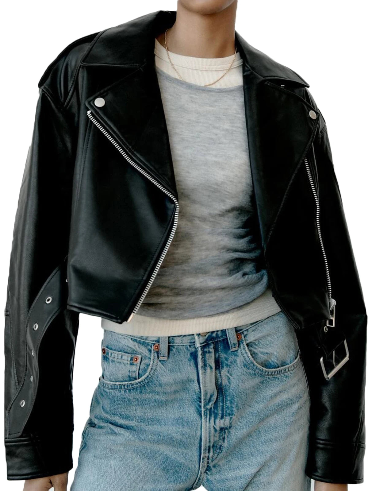 Fitaylor Giacca da donna in finta pelle PU Giacca casual da donna con cerniera sul bavero Giacca corta in pelle Cappotto da motociclista da strada