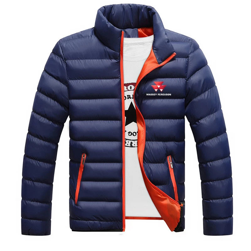 2025 Autunno Inverno Uomo Massey Ferguson Logo Stampa Colletto alla coreana Piumini Moda Cappotto in pile Cerniera calda Felpe con cappuccio sottili