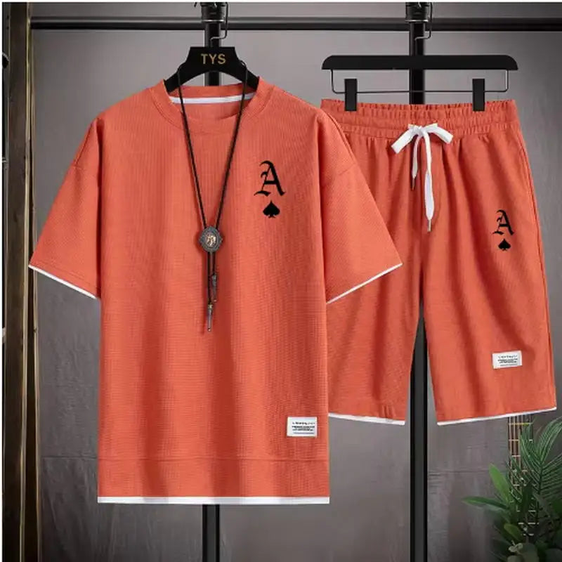 T-shirt a maniche corte da uomo casual alla moda e pantaloncini sportivi estivi all'aperto set da due pezzi casual quotidiano