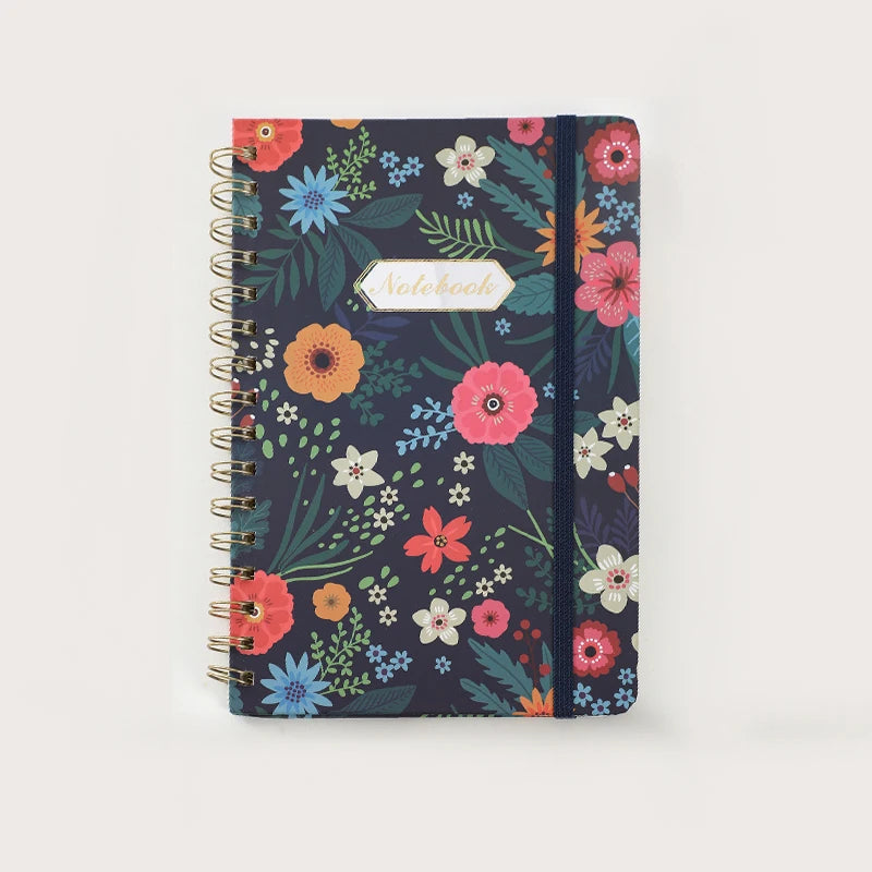 Spiral Notebook, Women's Diary, Hardcover Spiral Diary, 5.5 X 8.3inch, 160 Pages, Cute Flowers, Back Pockets, 100Gsm Paper for Gifts, Work, Office and School Supplies