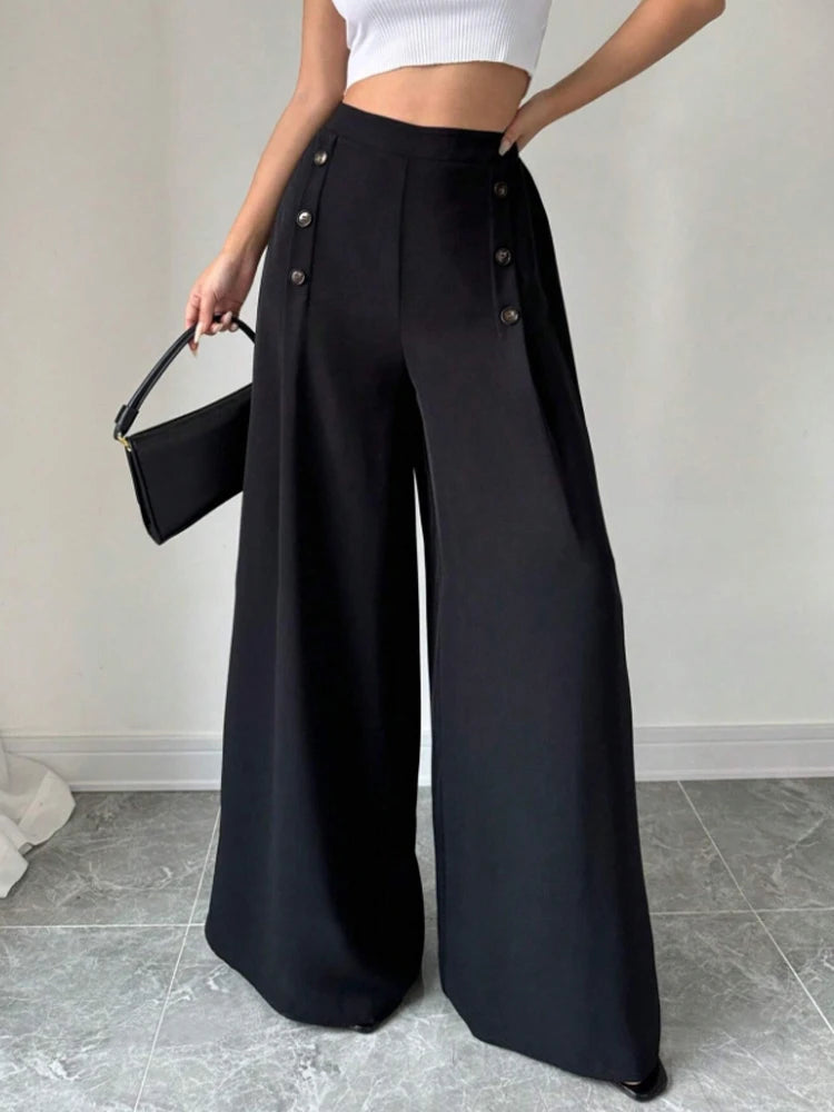 Pantaloni eleganti a gamba larga a vita alta alla moda per le donne Pantaloni lunghi stile atmosferico primavera estate