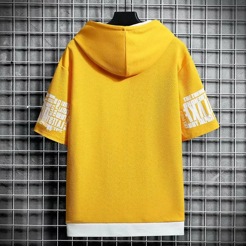 Felpe con cappuccio da uomo di moda Abbigliamento estivo da uomo T-shirt Cappuccio con cerniera Cartoon T-shirt casual Stampa Top con cappuccio Manica corta da uomo