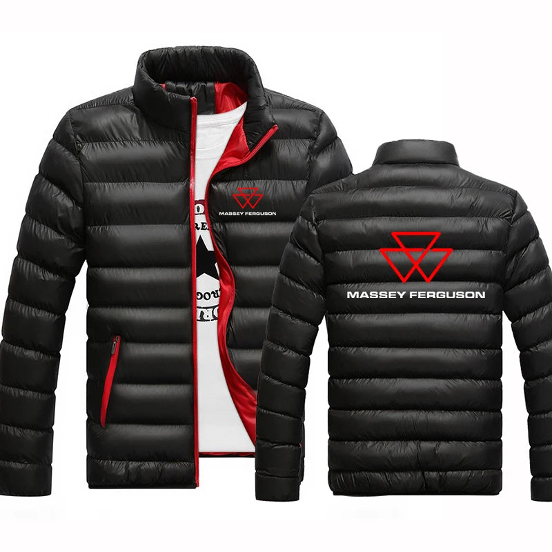 2025 Autunno Inverno Uomo Massey Ferguson Logo Stampa Colletto alla coreana Piumini Moda Cappotto in pile Cerniera calda Felpe con cappuccio sottili