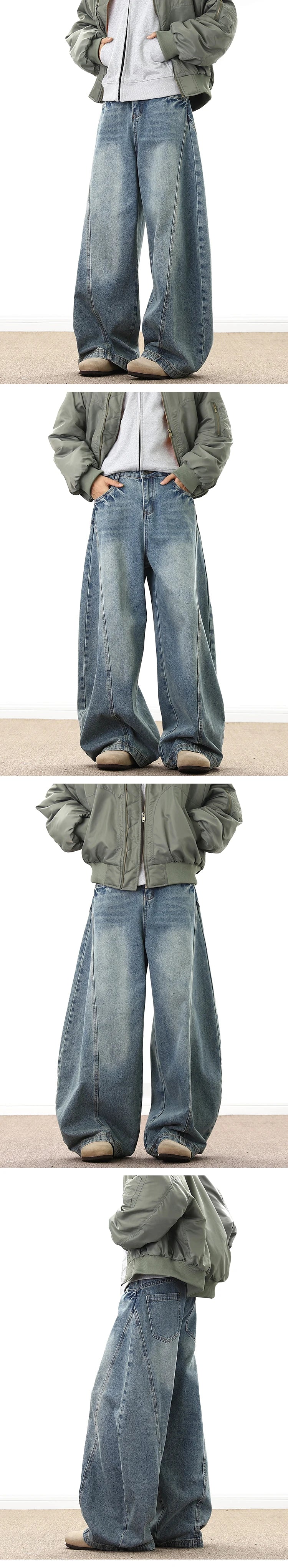 Jeans Larghi da Uomo in Denim, Pantaloni Larghi Stile Cowboy, Jeans Baggy da Uomo alla Moda, Lavati, Streetwear Casual