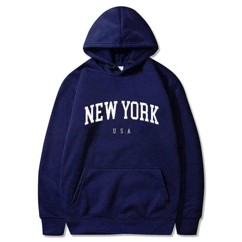 Uomo Donna New York USA City Felpe con cappuccio Moda Lettera stampata Felpe grafiche Allentate Casual Harajuku Pullover con cappuccio Abbigliamento sportivo