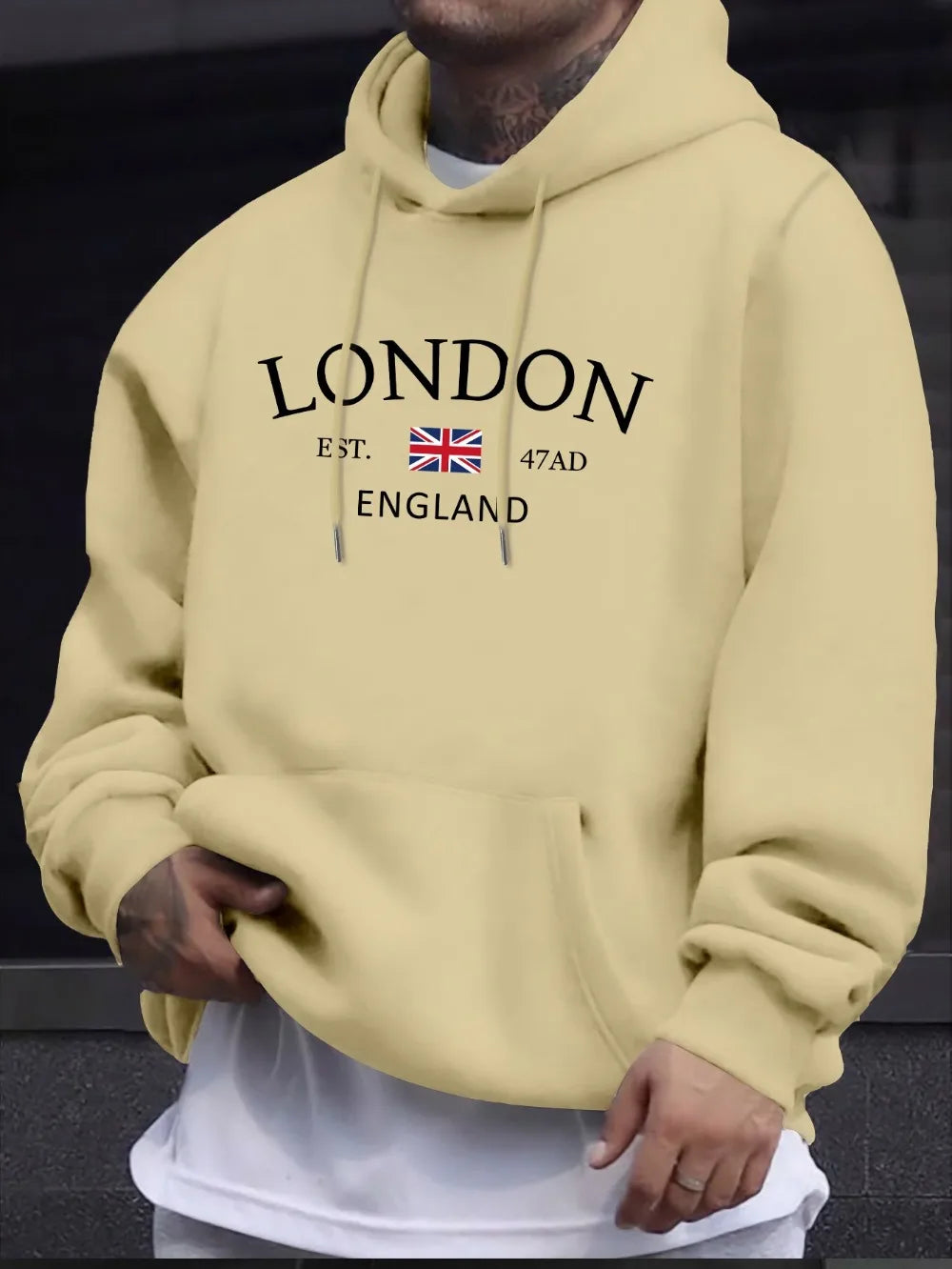 Elegante felpa con cappuccio con stampa bandiera dell'Inghilterra di Londra - Felpe con cappuccio alla moda da uomo con vestibilità regolare comoda a maniche lunghe