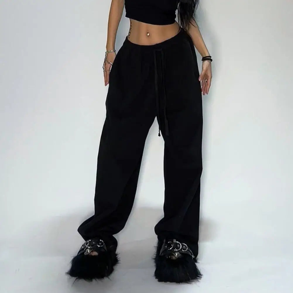Pantaloni sportivi solidi casual per le donne Pantaloni da jogging larghi con lacci a vita alta Pantaloni classici larghi streetwear Pantaloni sportivi da ballo femminili Y2K