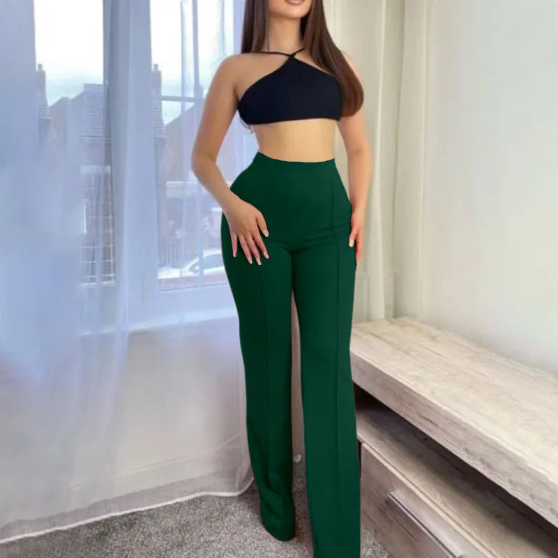 Pantaloni slim a zampa d'elefante da donna Pantaloni alla moda primavera autunno Pantaloni svasati tinta unita da donna da ufficio