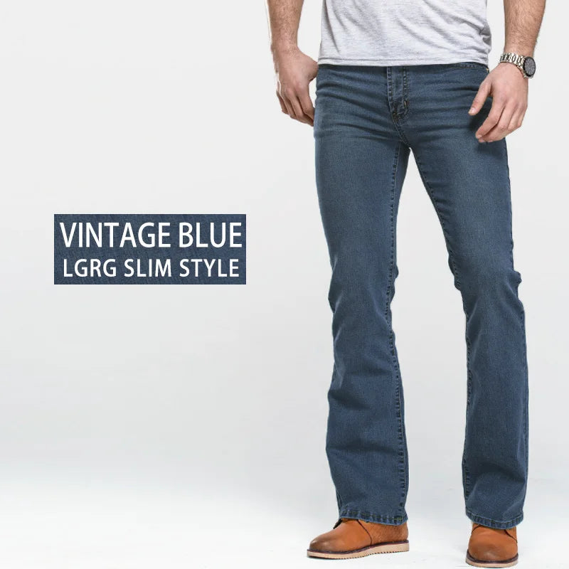 Jeans da uomo con taglio a stivale Pantaloni slim fit blu neri leggermente svasati Pantaloni classici in denim elasticizzato da uomo firmati