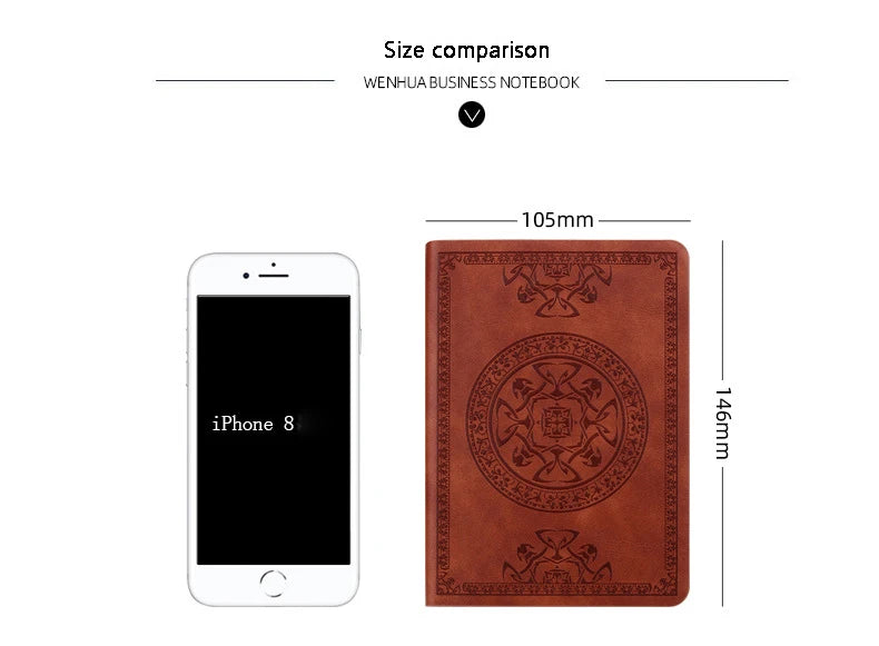 A6 Retro Style Pocket Type Mini Notebook Stamping Process Artificial PU Leather Writing Book Portable Notepad Office Bookkeeping