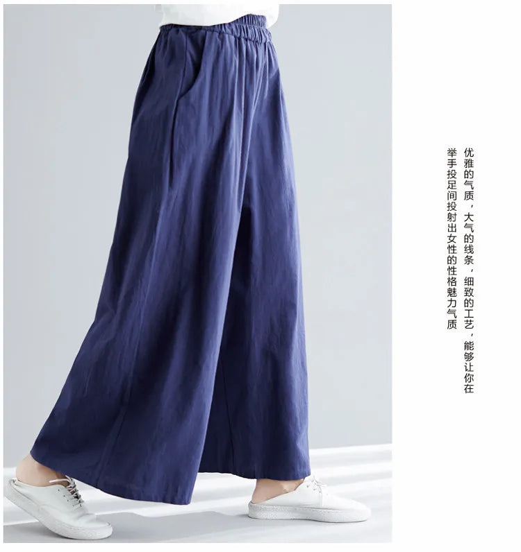 Nuovi pantaloni primaverili da donna in cotone e lino 2026, pantaloni casual a gamba larga autunnali, taglie forti, neri, bianchi, rossi, kaki, 5XL 6XL