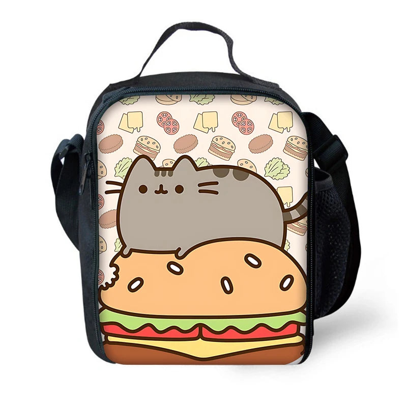 Zaino per bambini con gatti Kawaii Pusheens per la scuola con borse per il pranzo, borse per matite, borse per la scuola per ragazzi e ragazze, miglior regalo