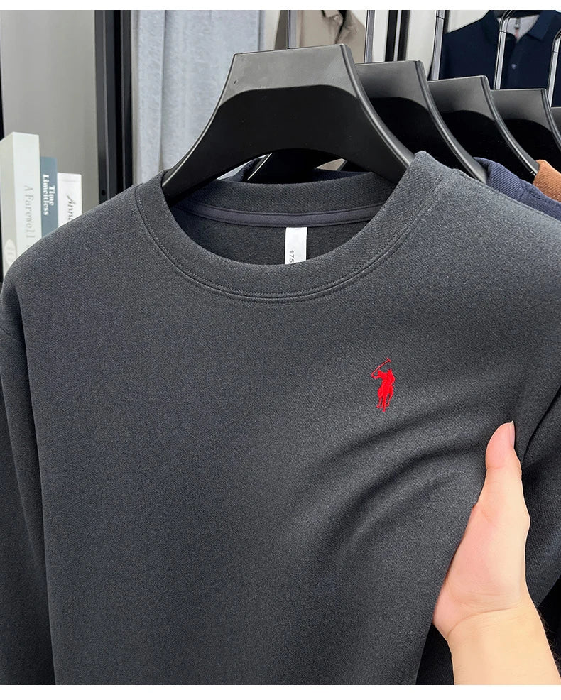 T-shirt a maniche lunghe di marca di lusso da uomo autunno Paul trendy squisito pony ricamo pullover allentato casual girocollo felpa