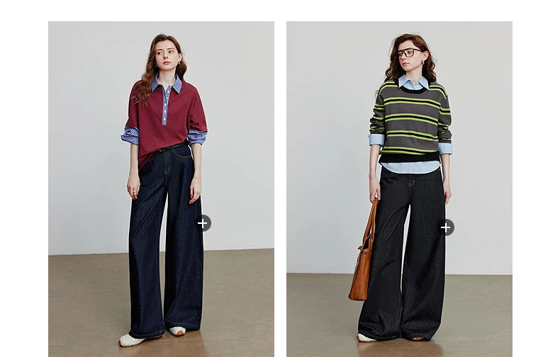 TOYOUTH Jeans denim da donna 2025 Autunno Nuovi pantaloni larghi a banana curvi larghi