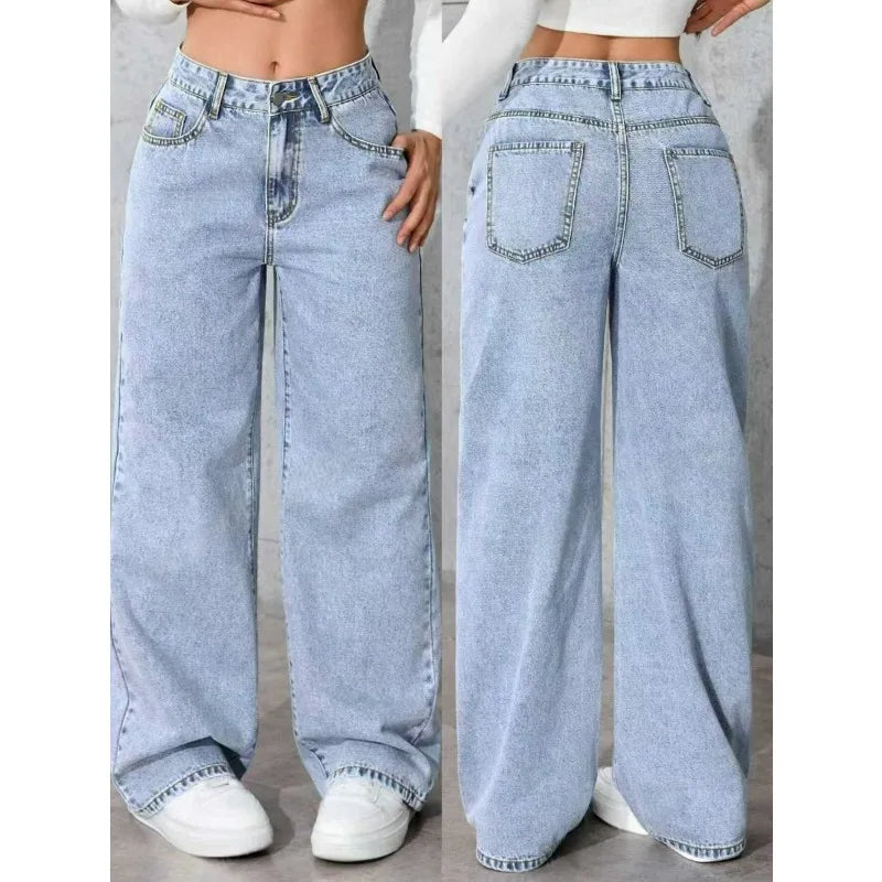Jeans da donna in denim a gamba larga a gamba dritta Y2K Autunno Inverno 2025 Pantaloni larghi retrò stile coreano Jeans versatili da strada di moda