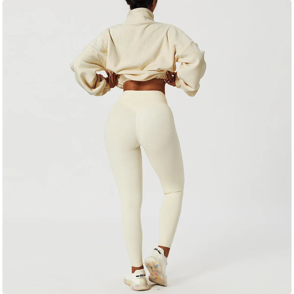 Felpa con cappuccio da donna in pile polare con zip, vestibilità ampia, top corto atletico con colletto rialzato, fori per i pollici e orlo con coulisse per l'autunno inverno