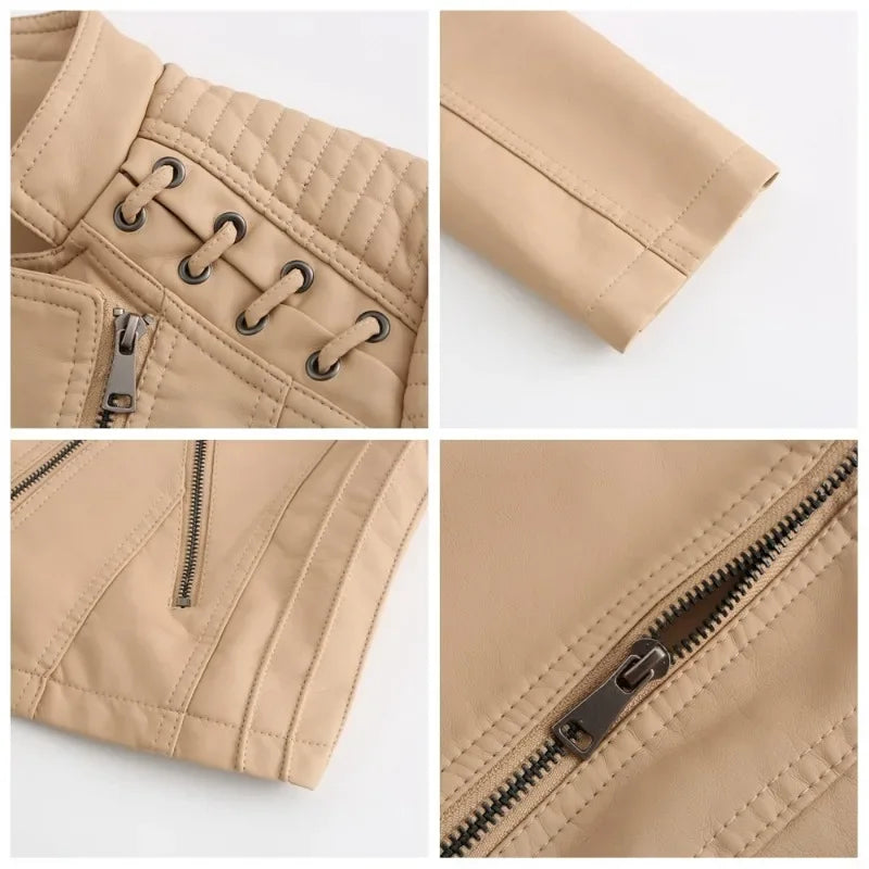 Primavera autunno sezione corta manica lunga giacca con cerniera giacca Slim in ecopelle Casual tinta unita giacca moda capispalla allentata