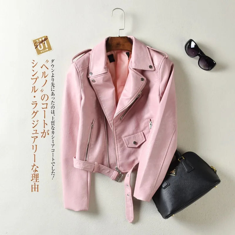 2025 Primavera Autunno Nuova giacca di pelle da donna Abbigliamento da moto Cappotto corto