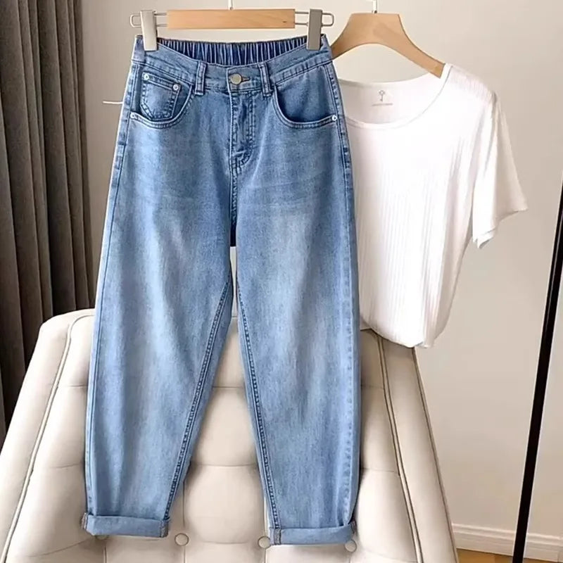 Nuovi Jeans Estivi Sottili Taglie Forti da Donna, Pantaloni Harlan Larghi che Nascondono il Corpo, Trendy per Donne con Forma a Pera e Curvilinee