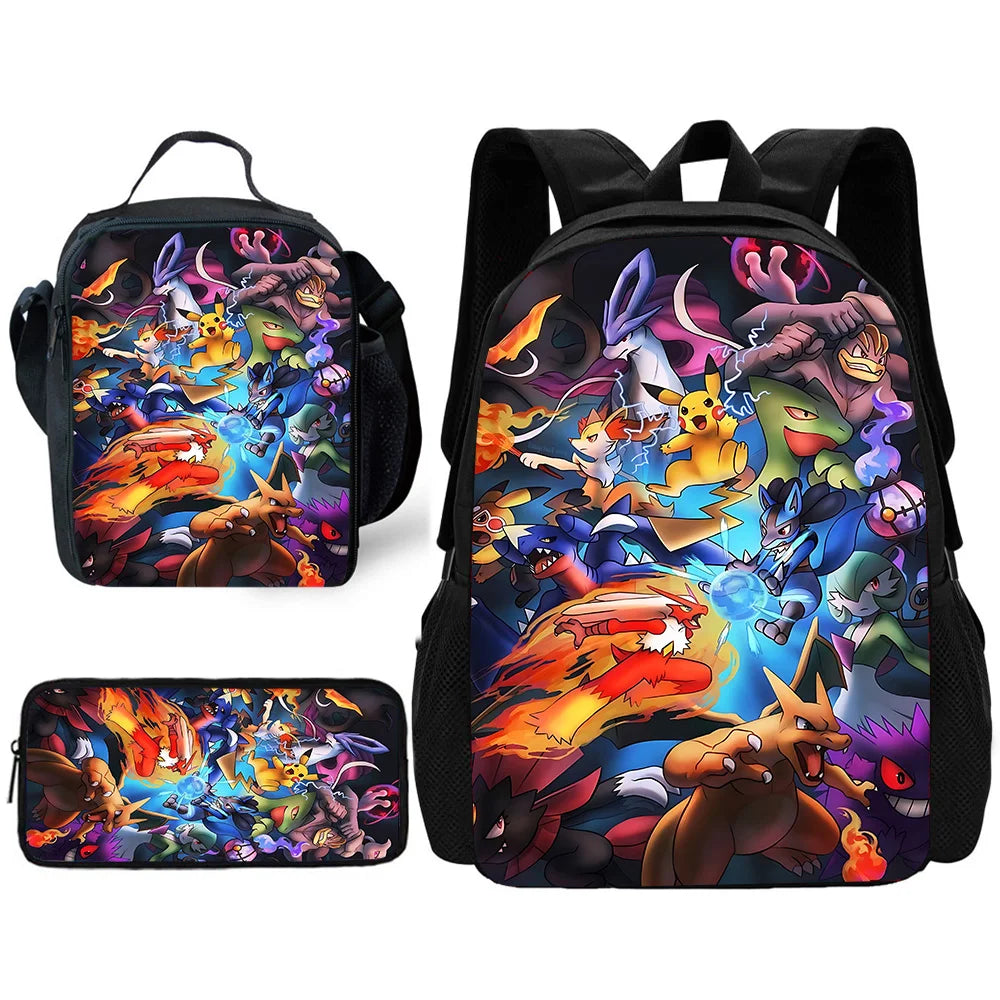 Zaino per la scuola per bambini con cartoni animati di Potdemiel, con borse per il pranzo, borse per matite, zaini per ragazzi e ragazze, P-PokéS, il miglior regalo