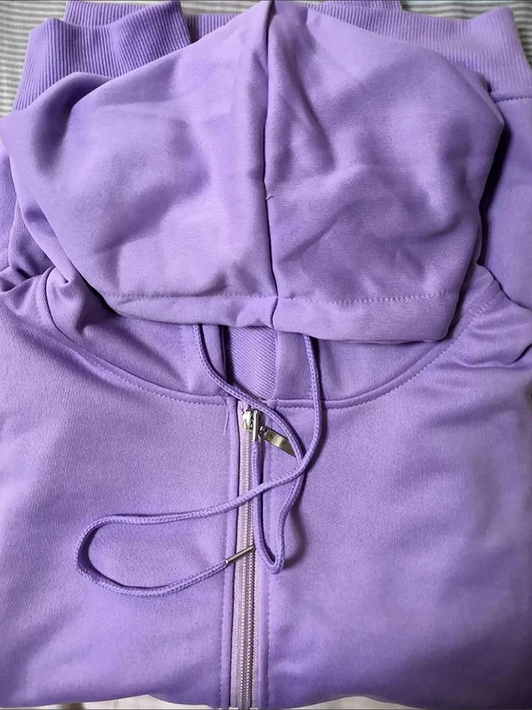 2025 Primavera Autunno Donna Felpe con cappuccio Felpe Giacca con cerniera Studentessa Top Sottile cappotto a maniche lunghe Lady Viola Capispalla casual