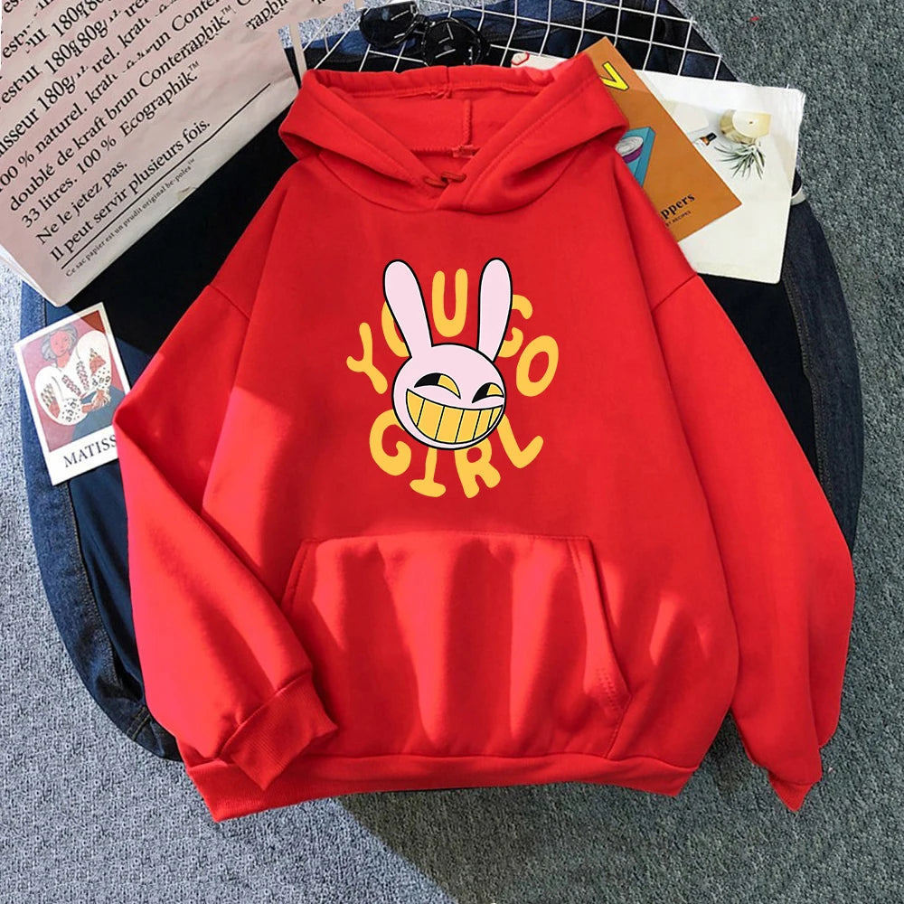 YOU GO GIRL Felpa con cappuccio Digital Circus Jax Moda Donna Harajuku Divertente Felpa con cappuccio con coniglio carino Felpa pullover vintage unisex Cartoon