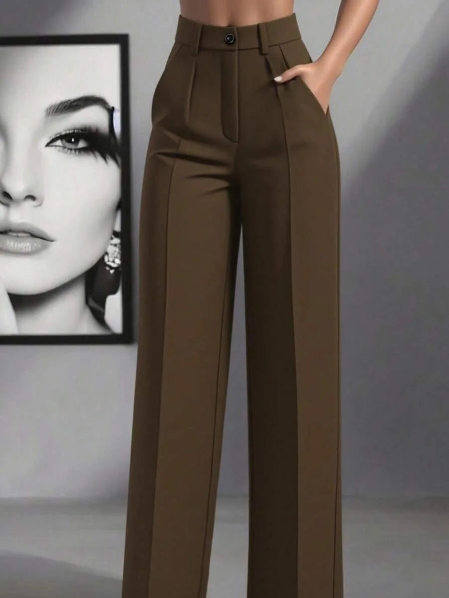 Pantaloni larghi pieghettati a vita alta da donna casual in tinta unita Pantaloni da lavoro Primavera Autunno Nuovi pantaloni dritti Pantaloni su misura da ufficio